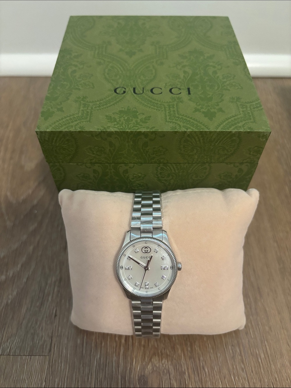 Gucci G-Timeless Mother of Pearl Diamond Dial Stainless Steel Watch 29mm